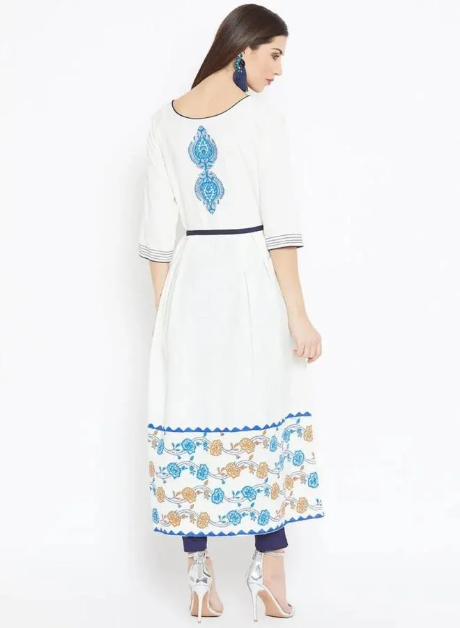 Winered  Women White Printed Cotton A-Line Kurta for Women | Best Price UAE